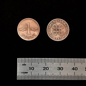 1 penni 15.5 mm copper color